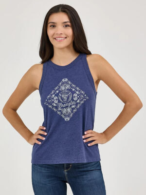 Women's Wrangler Retro Western Graphic Goddess Tank Top - Navy