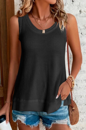 Women's Scoop Neck Waffle Knit Flowy Tank